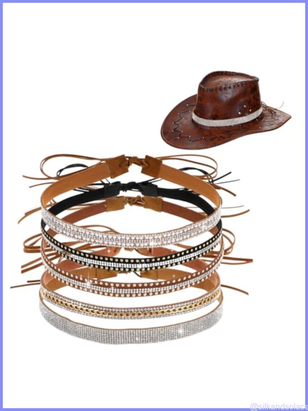 Rhinestone Cowboy Hat Bands Faux Leather Adjustable Western Fedora Accessory Set